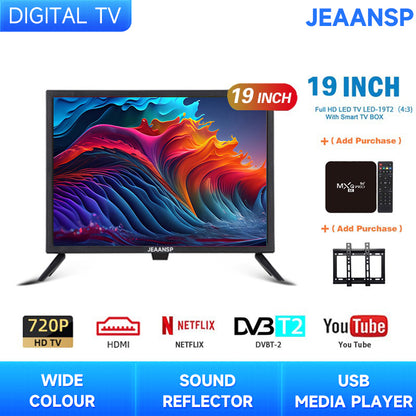 JEAANSP TV 19/22/24/26/32/40/43/46/50 inch HD Digital TV with VGA&HDMI+Smart TV BOX&Free Wall Bracket Build in DVB-T2 With Youtube Netflix Bluetooth Wifi Android TV