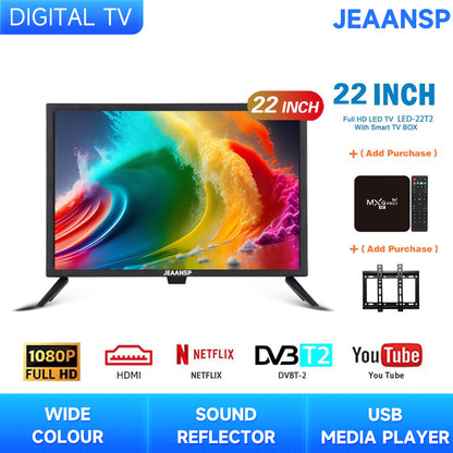 JEAANSP TV 19/22/24/26/32/40/43/46/50 inch HD Digital TV with VGA&HDMI+Smart TV BOX&Free Wall Bracket Build in DVB-T2 With Youtube Netflix Bluetooth Wifi Android TV