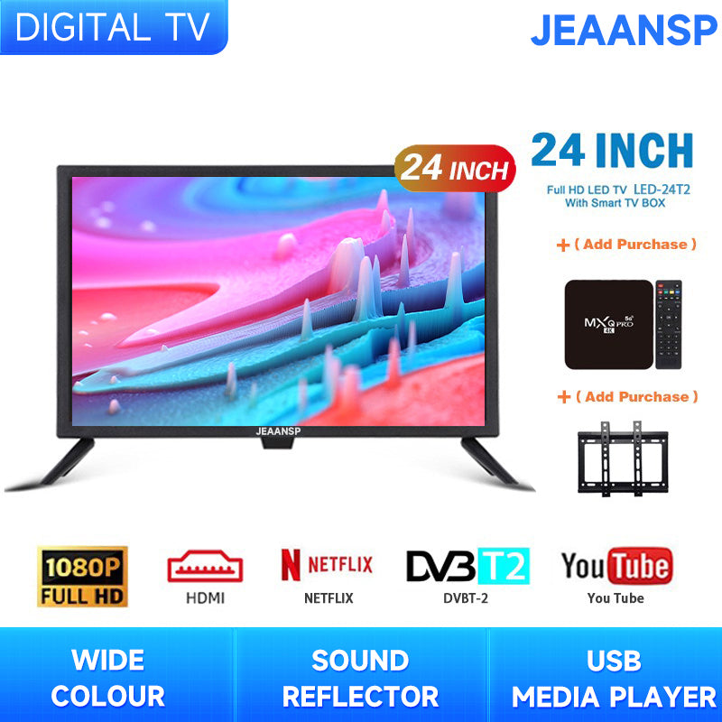 JEAANSP TV 19/22/24/26/32/40/43/46/50 inch HD Digital TV with VGA&HDMI+Smart TV BOX&Free Wall Bracket Build in DVB-T2 With Youtube Netflix Bluetooth Wifi Android TV