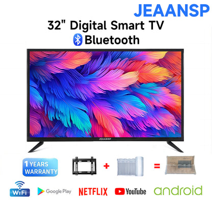 JEAANSP TV 19/22/24/26/32/40/43/46/50 inch HD Digital TV with VGA&HDMI+Smart TV BOX&Free Wall Bracket Build in DVB-T2 With Youtube Netflix Bluetooth Wifi Android TV