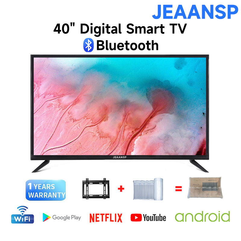 JEAANSP TV 19/22/24/26/32/40/43/46/50 inch HD Digital TV with VGA&HDMI+Smart TV BOX&Free Wall Bracket Build in DVB-T2 With Youtube Netflix Bluetooth Wifi Android TV