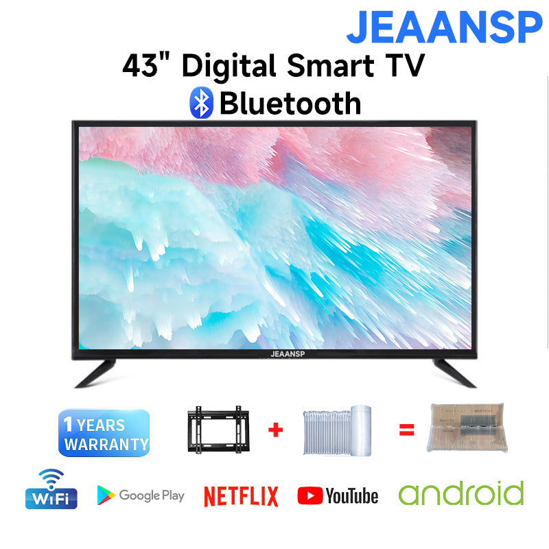 JEAANSP TV 19/22/24/26/32/40/43/46/50 inch HD Digital TV with VGA&HDMI+Smart TV BOX&Free Wall Bracket Build in DVB-T2 With Youtube Netflix Bluetooth Wifi Android TV