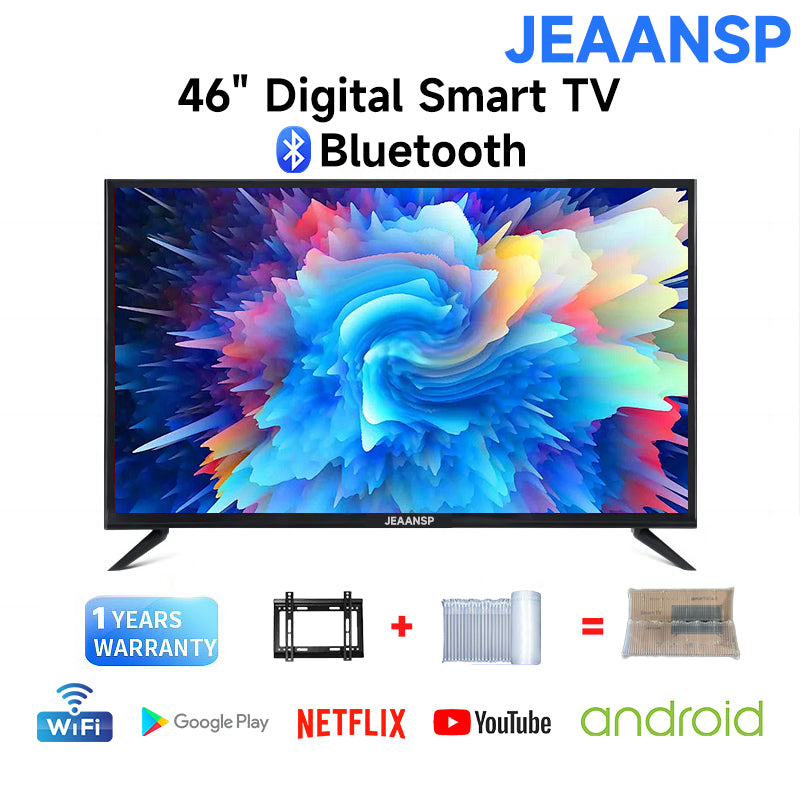 JEAANSP TV 19/22/24/26/32/40/43/46/50 inch HD Digital TV with VGA&HDMI+Smart TV BOX&Free Wall Bracket Build in DVB-T2 With Youtube Netflix Bluetooth Wifi Android TV