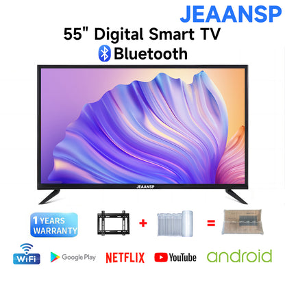 JEAANSP TV 19/22/24/26/32/40/43/46/50 inch HD Digital TV with VGA&HDMI+Smart TV BOX&Free Wall Bracket Build in DVB-T2 With Youtube Netflix Bluetooth Wifi Android TV